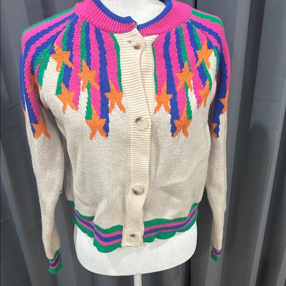 Urban Daizy Sweaters - Urban Daizy ButtonUp Cardigan with Pink, Blue, Green & Orange Star Accents